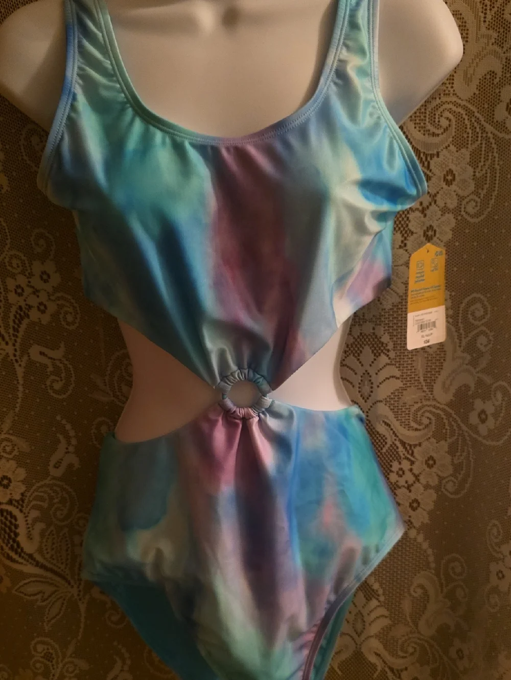New Thereabouts Girls Size 18 1/2 Blue Green Tie Dye‎ One Piece Bathing Swimsuit